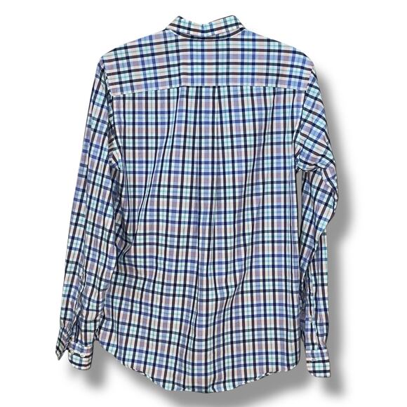 Brooks Brothers Fleece Mens Large Button Down Plaid Check 100% Cotton Blue Green - Picture 8 of 10